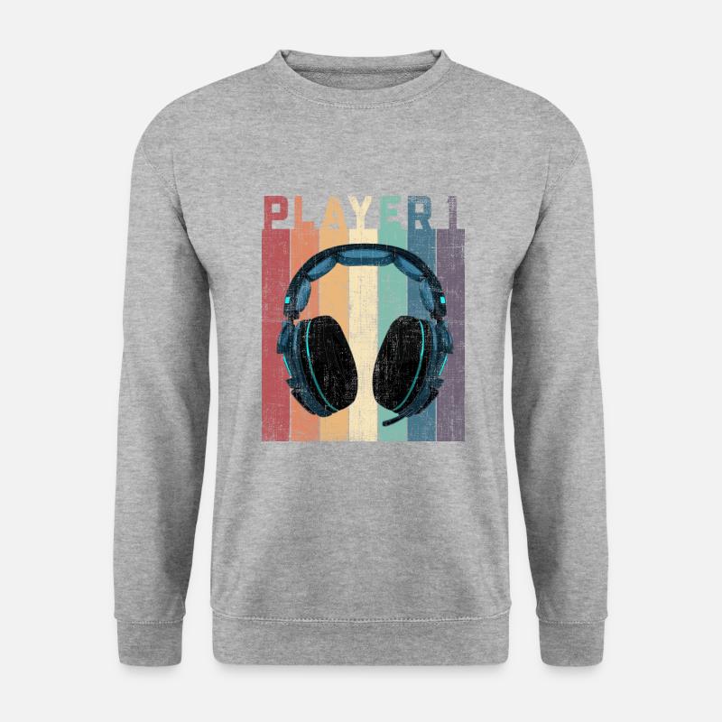 Spieler 1 Gaming partnerlook Kopfhörer - Unisex Pullover - Weißgrau meliert