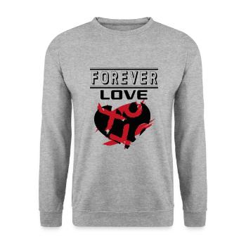 Liebe Forever I Love You Herz Hearts Wahre Liebe - Unisex Pullover - Weißgrau meliert - Vorne - Alina (178cm) & Michal (187cm)