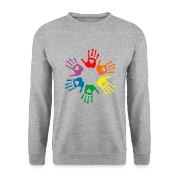 Lgbt Rainbow hand prints with hearts, gay pride - Sweat-shirt Unisexe - gris chiné - Devant - Alina (178cm) & Michal (187cm)