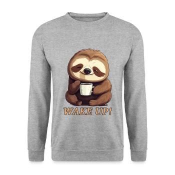 Sloth morning grouch coffee wake up wake up - Unisex Sweatshirt - salt & pepper - Front - Alina (178cm) & Michal (187cm)