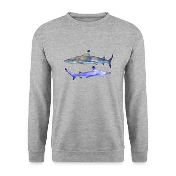 2 requins, petite paire de requins à pointe noire, naturel - Sweat-shirt Unisexe - gris chiné - Devant - Alina (178cm) & Michal (187cm)