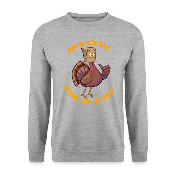 Thanksgiving Drôle de dinde Faux chat Rétro Femmes Hommes - Sweat-shirt Unisexe - gris chiné - Devant - Alina (178cm) & Michal (187cm)