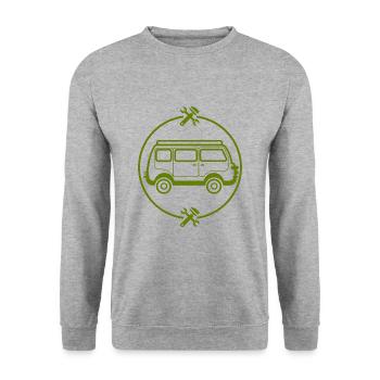 Car - Bus - Oldtimer - Nostalgic - Unisex Sweatshirt - salt & pepper - Front - Alina (178cm) & Michal (187cm)