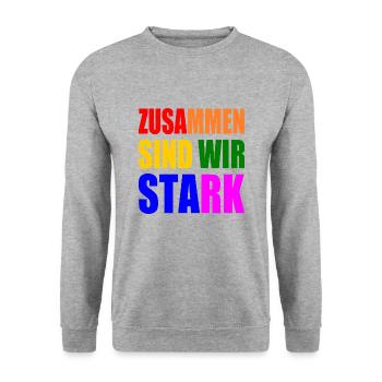 zusammen sind wir stark - Unisex Pullover - Weißgrau meliert - Vorne - Alina (178cm) & Michal (187cm)