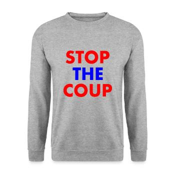 stop the coup - Unisex Pullover - Weißgrau meliert - Vorne - Alina (178cm) & Michal (187cm)