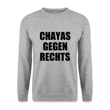 chayas gegen rechts - Unisex Pullover - Weißgrau meliert - Vorne - Alina (178cm) & Michal (187cm)