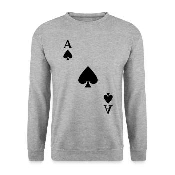 Pik Ass Spielkarte Kostüm Kartenspiel Karneval - Unisex Pullover - Weißgrau meliert - Vorne - Alina (178cm) & Michal (187cm)