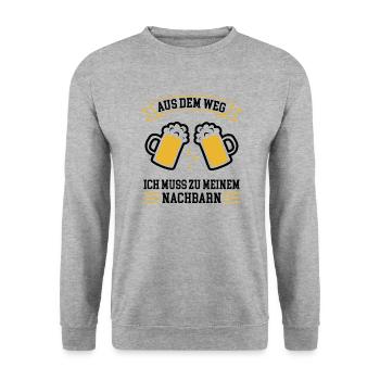Aus Dem Weg Ich Muss Zum Nachbarn Feier Party - Unisex Pullover - Weißgrau meliert - Vorne - Alina (178cm) & Michal (187cm)