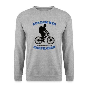 Aus Dem Weg Ich Muss Radpilgern Fahrradpilger - Unisex Pullover - Weißgrau meliert - Vorne - Alina (178cm) & Michal (187cm)