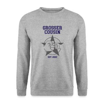 Grosser Cousin Du Wirst Großer Cousin 2023 - Unisex Pullover - Weißgrau meliert - Vorne - Alina (178cm) & Michal (187cm)