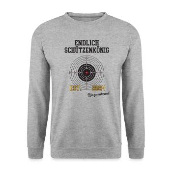Endlich Schützenkönig Schützenfest 2024 Schütze 24 - Unisex Pullover - Weißgrau meliert - Vorne - Alina (178cm) & Michal (187cm)