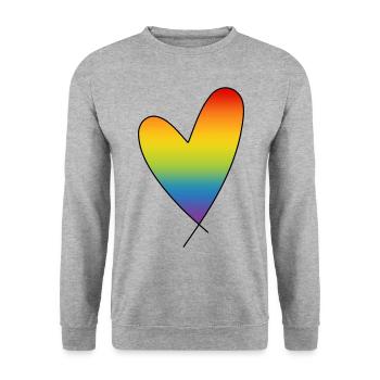 Regenbogen Herz Regenbogenfarben CSD Pride Month - Unisex Pullover - Weißgrau meliert - Vorne - Alina (178cm) & Michal (187cm)