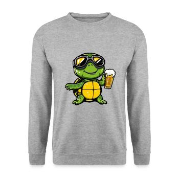 Tortue Après-Ski Bière Bande dessinée - Sweat-shirt Unisexe - gris chiné - Devant - Alina (178cm) & Michal (187cm)