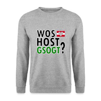 Lustiger Spruch Österreichischer Dialekt - Unisex Pullover - Weißgrau meliert - Vorne - Alina (178cm) & Michal (187cm)