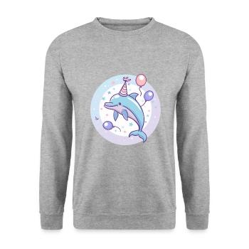 Delfin Geburtstag Baby - Unisex Pullover - Weißgrau meliert - Vorne - Alina (178cm) & Michal (187cm)