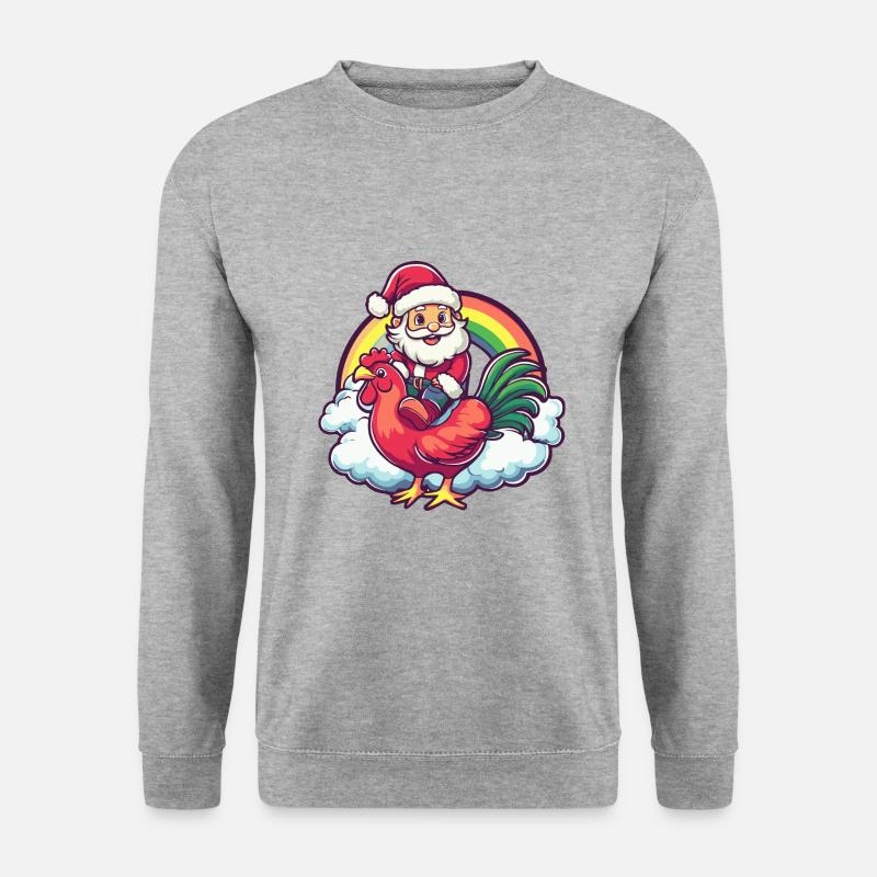 Hahn Weihnachtsmann Regenbogen - Unisex Pullover - Weißgrau meliert