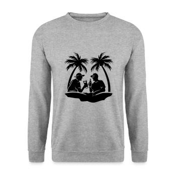 Party Team Holiday Palm Trees - Unisex Sweatshirt - salt & pepper - Front - Alina (178cm) & Michal (187cm)