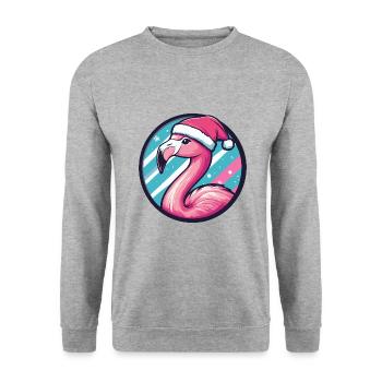 Flamingo Weihnachten X-Mas - Unisex Pullover - Weißgrau meliert - Vorne - Alina (178cm) & Michal (187cm)