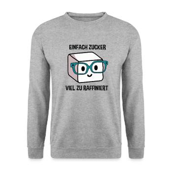 Süßer Nerd Zuckerwürfel: Einfach Zucker Viel Zu - Unisex Pullover - Weißgrau meliert - Vorne - Alina (178cm) & Michal (187cm)