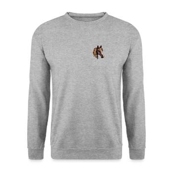 Pferdekopf Design - Hengst und Stute Pocket - Unisex Pullover - Weißgrau meliert - Vorne - Alina (178cm) & Michal (187cm)