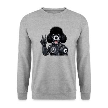 Cyborg Pudel mit Friedenszeichen Roboter Design - Unisex Pullover - Weißgrau meliert - Vorne - Alina (178cm) & Michal (187cm)