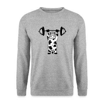 Kuh Ochse Hantel Fitness Gewichtheben - Unisex Pullover - Weißgrau meliert - Vorne - Alina (178cm) & Michal (187cm)