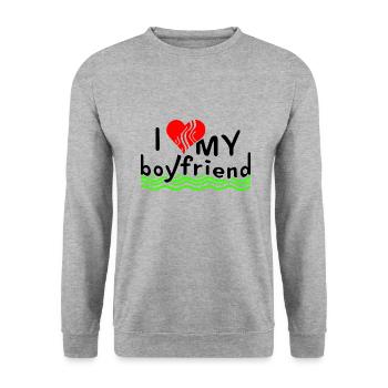 I Love My Boyfriend: Liebe zeigen - Unisex Pullover - Weißgrau meliert - Vorne - Alina (178cm) & Michal (187cm)