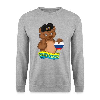 Russland Bär Fuck Putin Ukraine Krieg - Unisex Pullover - Weißgrau meliert - Vorne - Alina (178cm) & Michal (187cm)