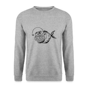 Süßer und knudeliger Angler Fisch - Unisex Pullover - Weißgrau meliert - Vorne - Alina (178cm) & Michal (187cm)