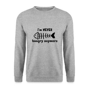 Ich bin nie oder nicht mehr hungrig. Fisch sketelt - Unisex Pullover - Weißgrau meliert - Vorne - Alina (178cm) & Michal (187cm)