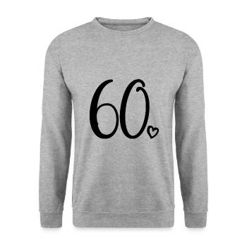 60. Geburtstag Frauen 60 Jahre alt Niedliche Nummer 60 - Unisex Pullover - Weißgrau meliert - Vorne - Alina (178cm) & Michal (187cm)