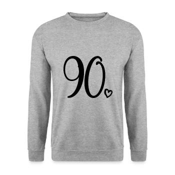 90. Geburtstag Frauen 90 Jahre alt Niedliche Nummer 90 - Unisex Pullover - Weißgrau meliert - Vorne - Alina (178cm) & Michal (187cm)