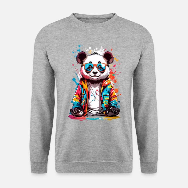 Coole Panda - Unisex Pullover - Weißgrau meliert