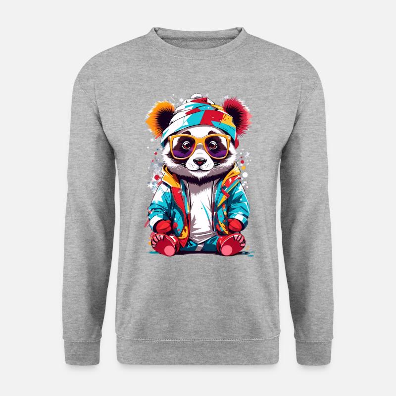 Coole Panda - Unisex Pullover - Weißgrau meliert