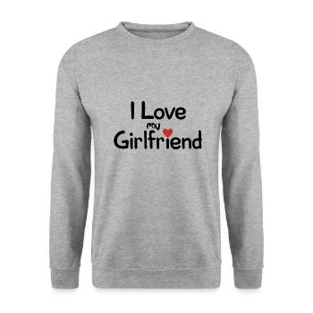 I Love My Girlfriend: Liebe zeigen - Unisex Pullover - Weißgrau meliert - Vorne - Alina (178cm) & Michal (187cm)