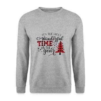 The Most Wonderful Time Tannenbaum Advent Geschenk - Unisex Pullover - Weißgrau meliert - Vorne - Alina (178cm) & Michal (187cm)