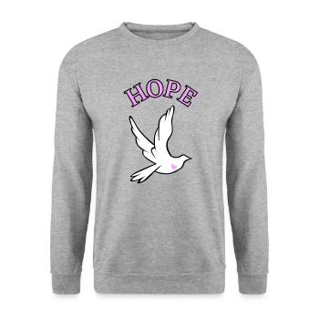 Hoffnung Taube rosa Herz - Unisex Pullover - Weißgrau meliert - Vorne - Alina (178cm) & Michal (187cm)