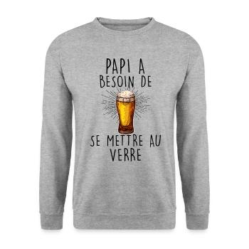 Papi Idée Cadeau Homme Apéro Apéritif - Sweat-shirt Unisexe - gris chiné - Devant - Alina (178cm) & Michal (187cm)