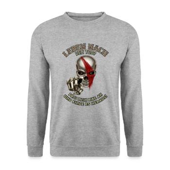 Leben nach dem Tod fass mein bike an RAHMENLOS - Unisex Pullover - Weißgrau meliert - Vorne - Alina (178cm) & Michal (187cm)