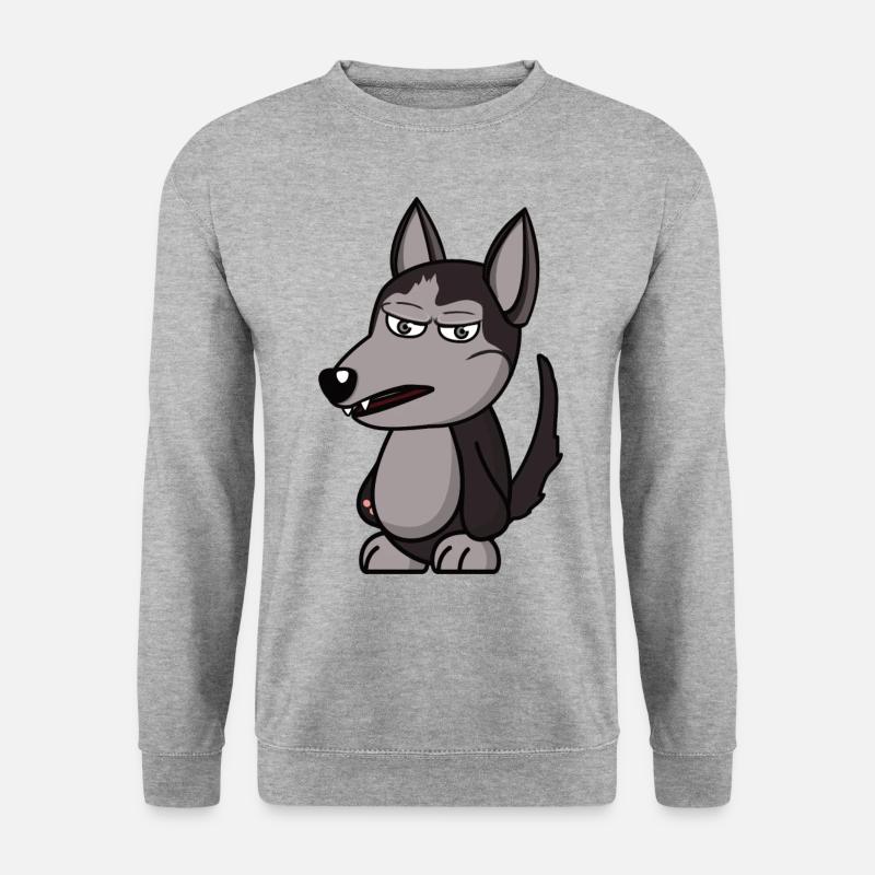 wütender Wolf angry grumpy Geschenk - Unisex Pullover - Weißgrau meliert