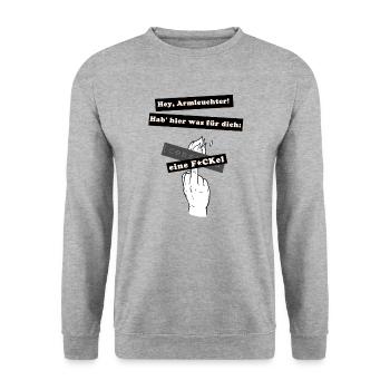 hier eine F*Ckel für dich - Unisex Pullover - Weißgrau meliert - Vorne - Alina (178cm) & Michal (187cm)