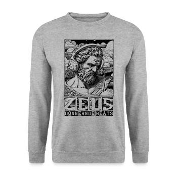 Streetvibes vs. Musik: Zeus im urbanen Soundtrack - Unisex Pullover - Weißgrau meliert - Vorne - Alina (178cm) & Michal (187cm)