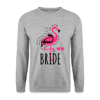 102 JGA BRIDE Flamingo Sterne Braut Herzen - Unisex Pullover - Weißgrau meliert - Vorne - Alina (178cm) & Michal (187cm)