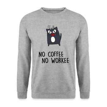 location fatiguée cat « pas de café pas de travail » journée de travail - Sweat-shirt Unisexe - gris chiné - Devant - Alina (178cm) & Michal (187cm)