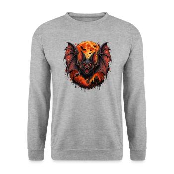 Gruselige Fledermaus – Horror Halloween Vollmond - Unisex Pullover - Weißgrau meliert - Vorne - Alina (178cm) & Michal (187cm)