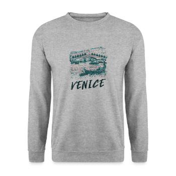 Pont Rialto de Venise, grand canal et gondoles - Sweat-shirt Unisexe - gris chiné - Devant - Alina (178cm) & Michal (187cm)