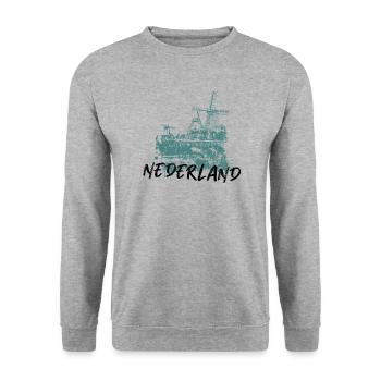 Illustration moulins à vent aux Pays-Bas bleu - Sweat-shirt Unisexe - gris chiné - Devant - Alina (178cm) & Michal (187cm)