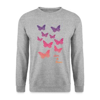 schmetterling butterfly - Unisex Pullover - Weißgrau meliert - Vorne - Alina (178cm) & Michal (187cm)