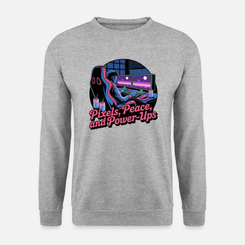 Pixels, Peace & Power-Ups – Gaming Setup - Unisex Sweatshirt - salt & pepper