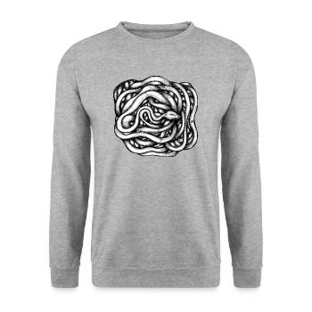 Schlange unendlich - Unisex Pullover - Weißgrau meliert - Vorne - Alina (178cm) & Michal (187cm)